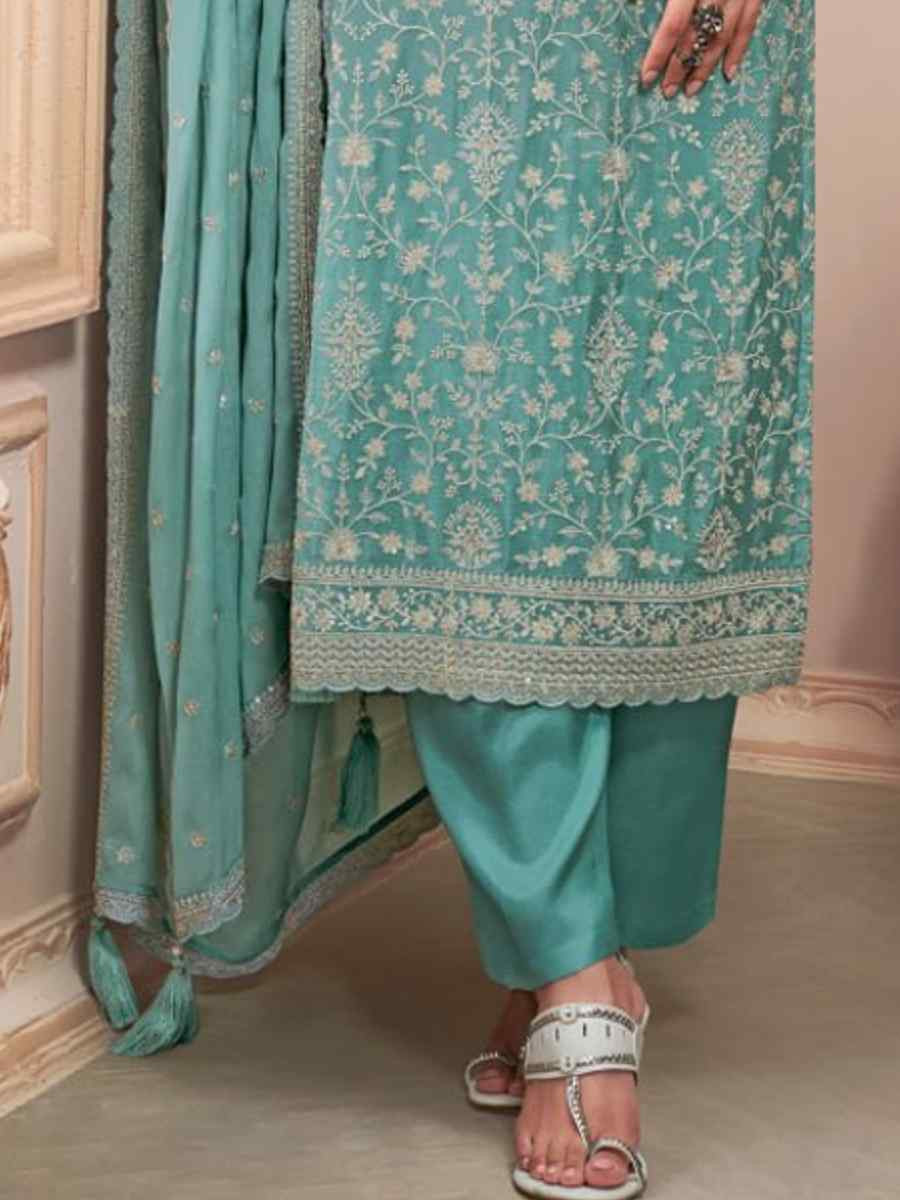 Rama Heavy Chinon Silk Embroidered Festival Casual Pant Salwar Kameez