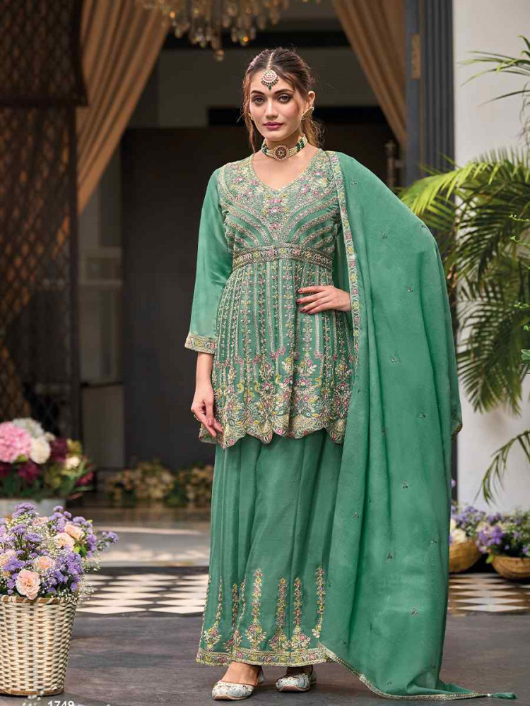 Rama Hevy Chinon Embroidered Festival Wedding Ready Sharara Pant Salwar Kameez