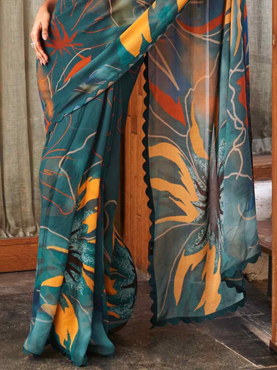 Rama Multi Bright Moss Printed Festival Party Contemporary Saree