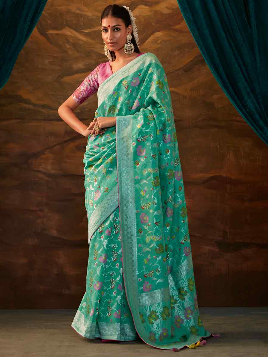 Rama Munga Silk Handwoven Wedding Festival Heavy Border Saree