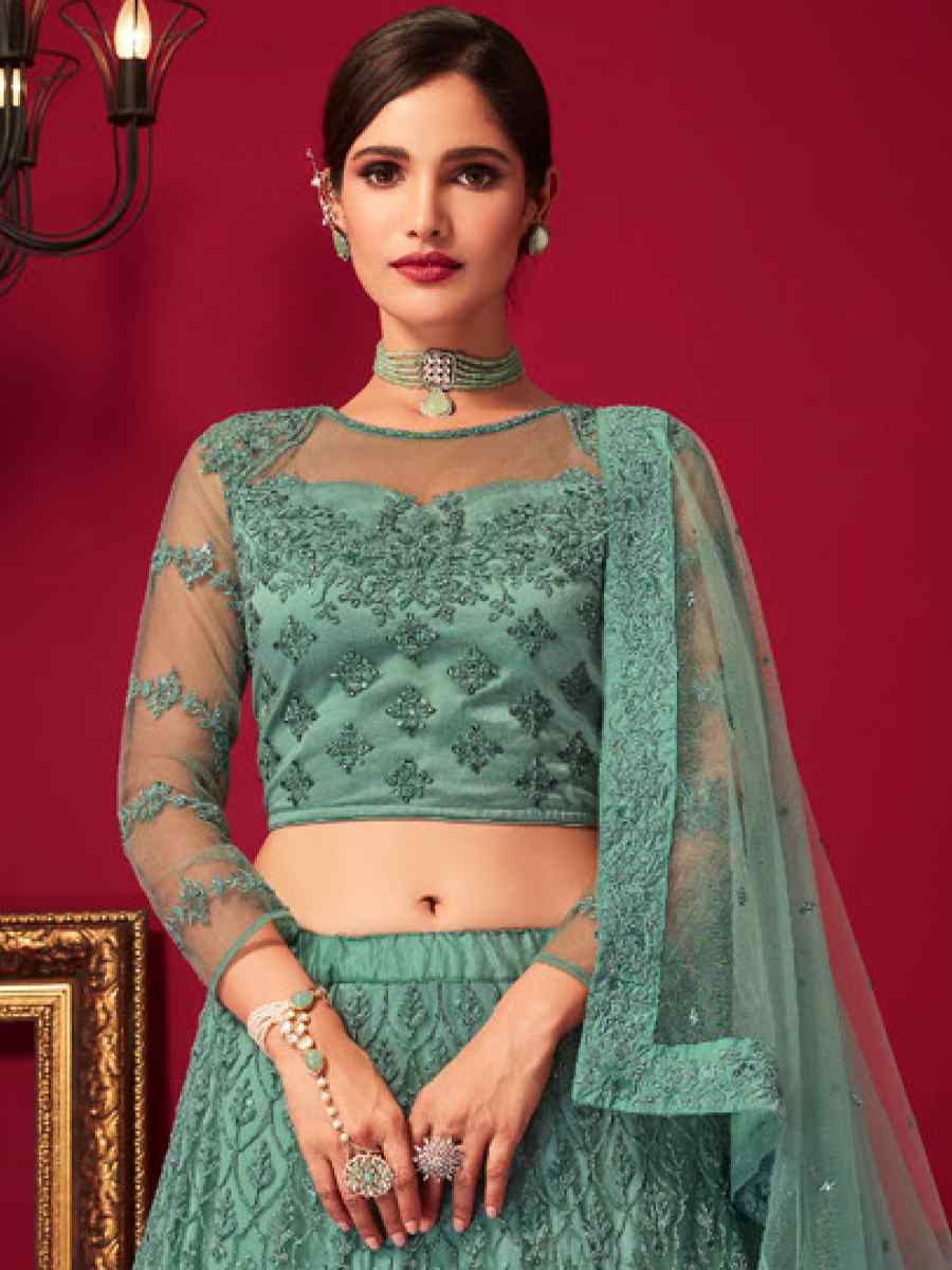 Rama Net Embroidered Bridal Reception Heavy Border Lehenga Choli