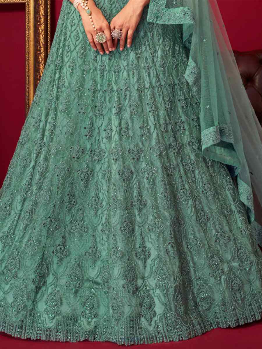 Rama Net Embroidered Bridal Reception Heavy Border Lehenga Choli