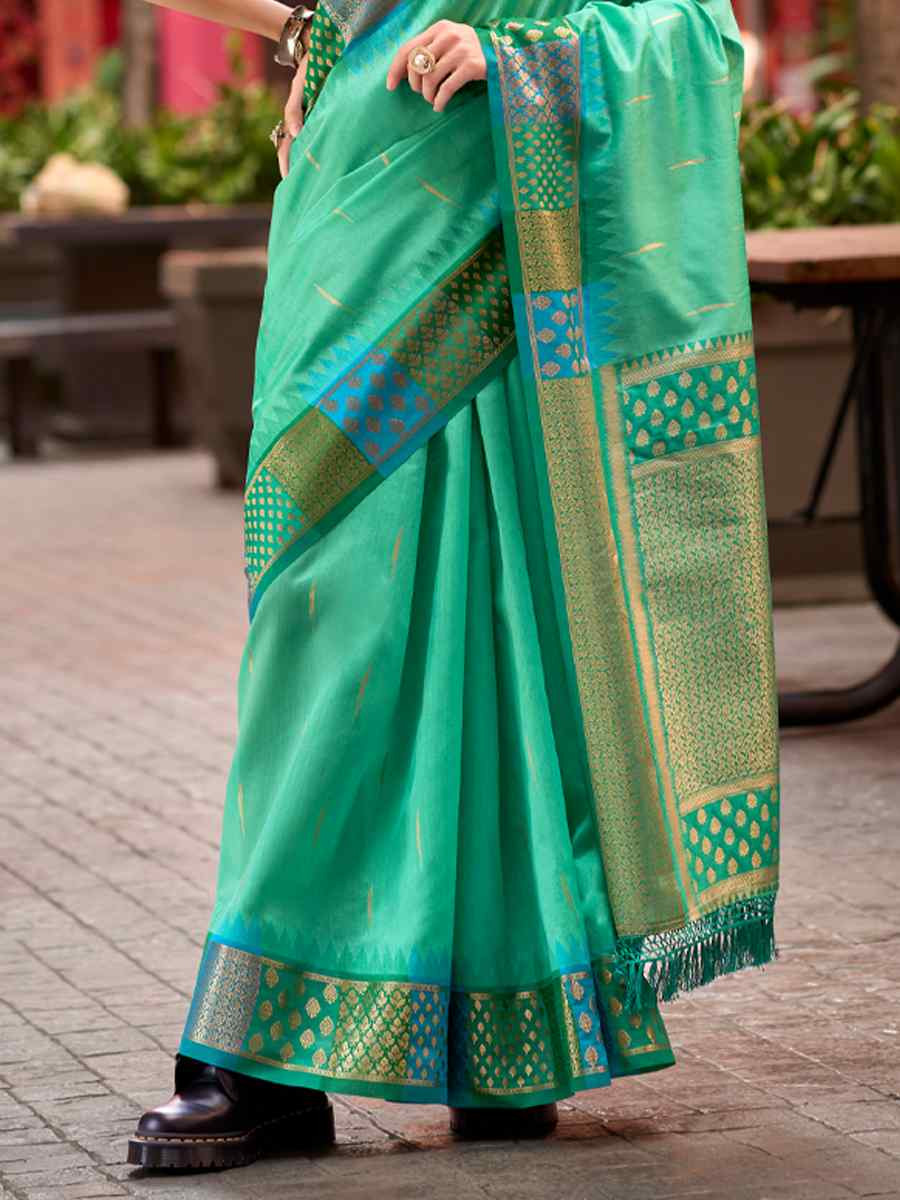 Rama Pure Banarasi Handwoven Festival Wedding Heavy Border Saree