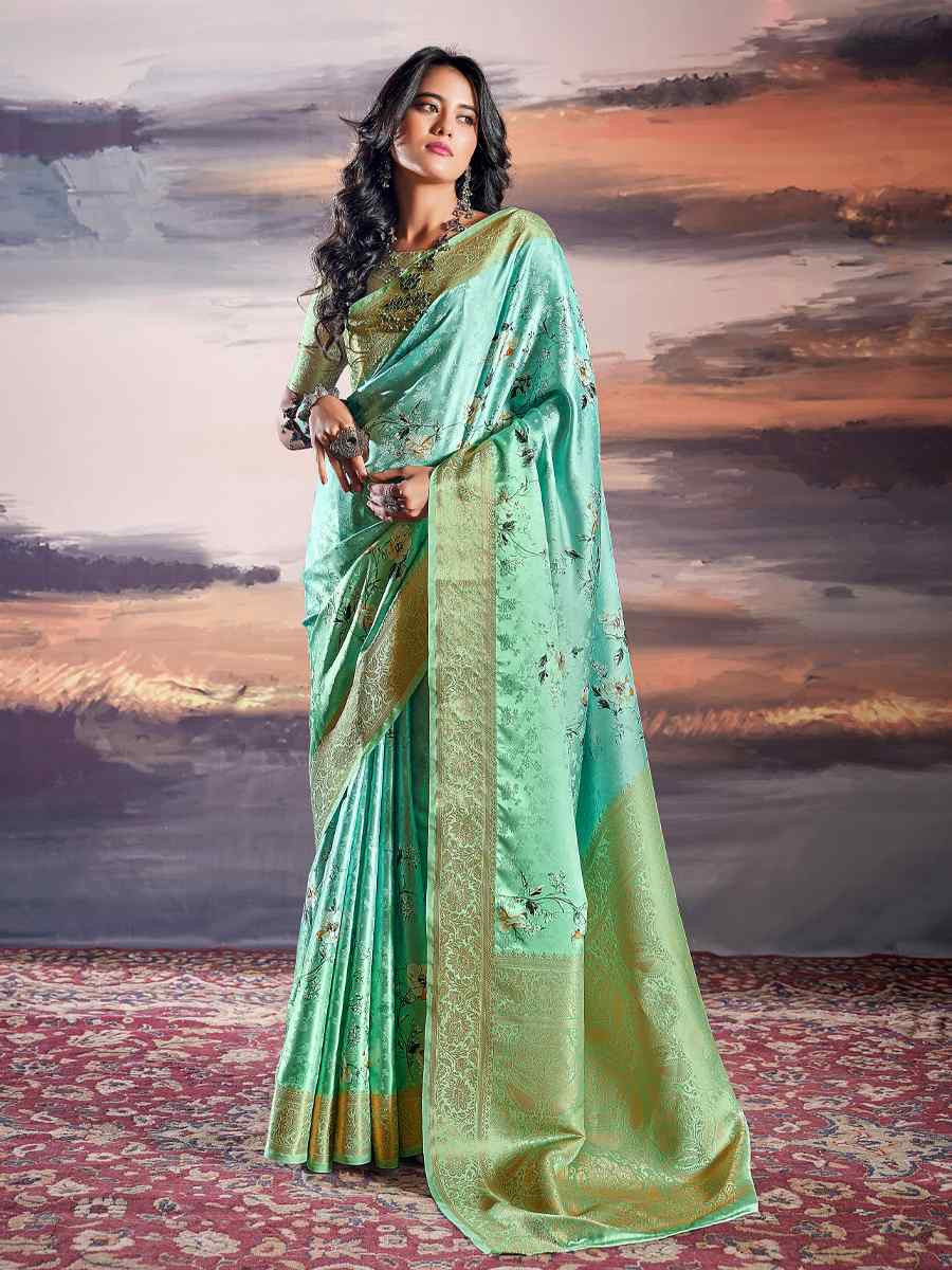 Rama Pure Satin Handwoven Festival Wedding Heavy Border Saree