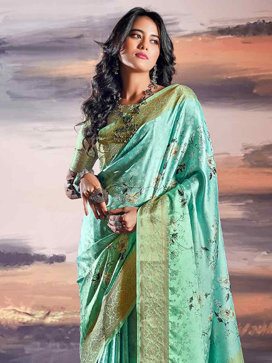 Rama Pure Satin Handwoven Festival Wedding Heavy Border Saree