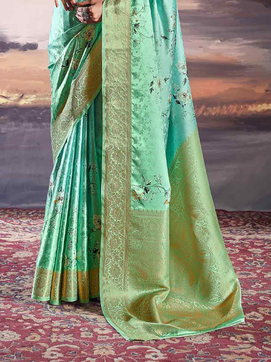 Rama Pure Satin Handwoven Festival Wedding Heavy Border Saree