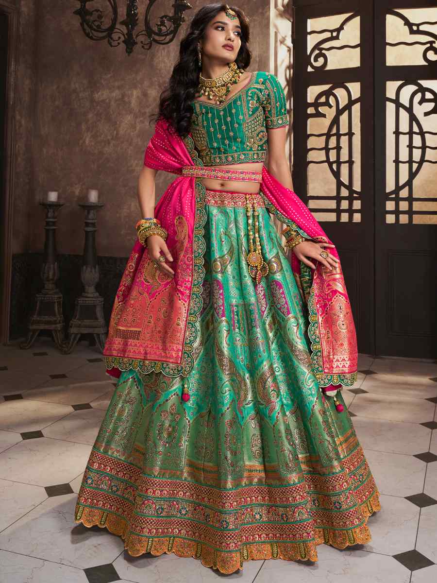 Rama Silk Embroidered Bridal Wedding Heavy Border Lehenga Choli