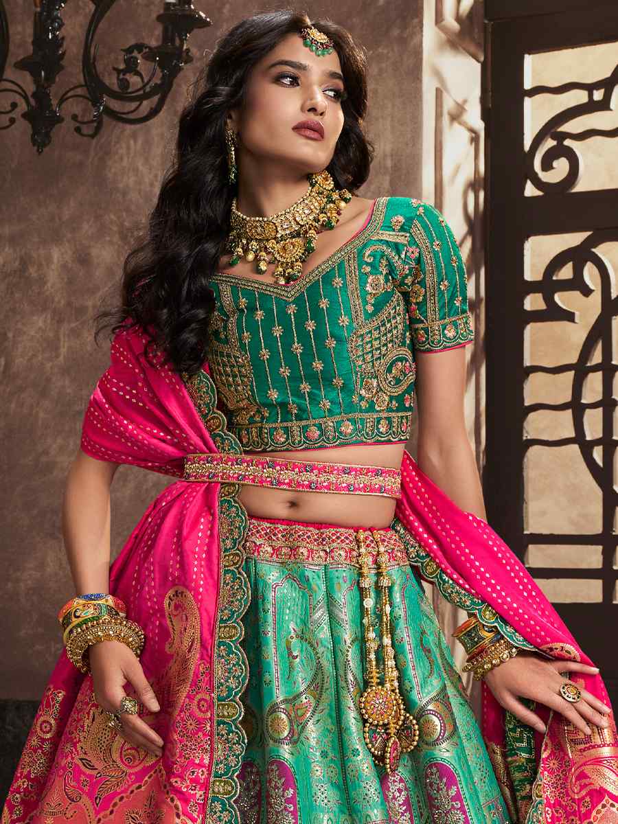 Rama Silk Embroidered Bridal Wedding Heavy Border Lehenga Choli