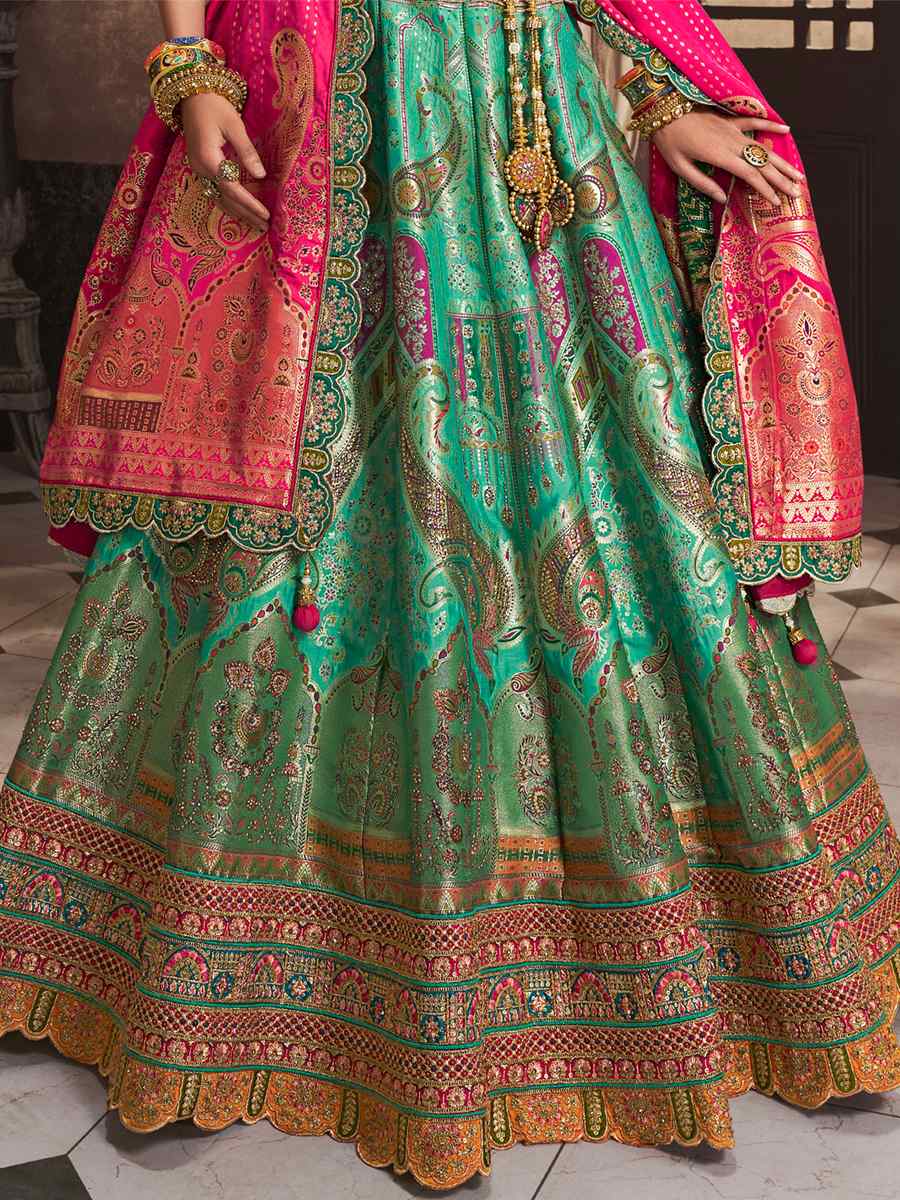 Rama Silk Embroidered Bridal Wedding Heavy Border Lehenga Choli