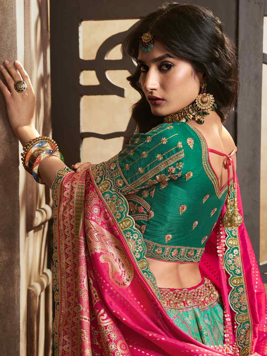 Rama Silk Embroidered Bridal Wedding Heavy Border Lehenga Choli