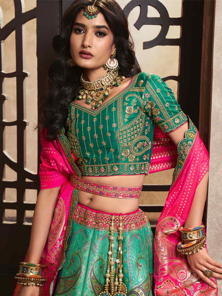 Rama Silk Embroidered Bridal Wedding Heavy Border Lehenga Choli