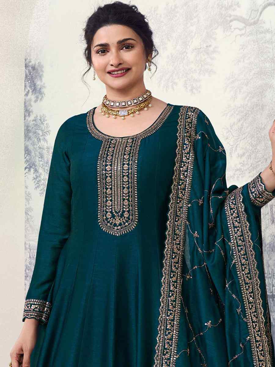 Rama Silk Georgette Embroidered Festival Mehendi Gown