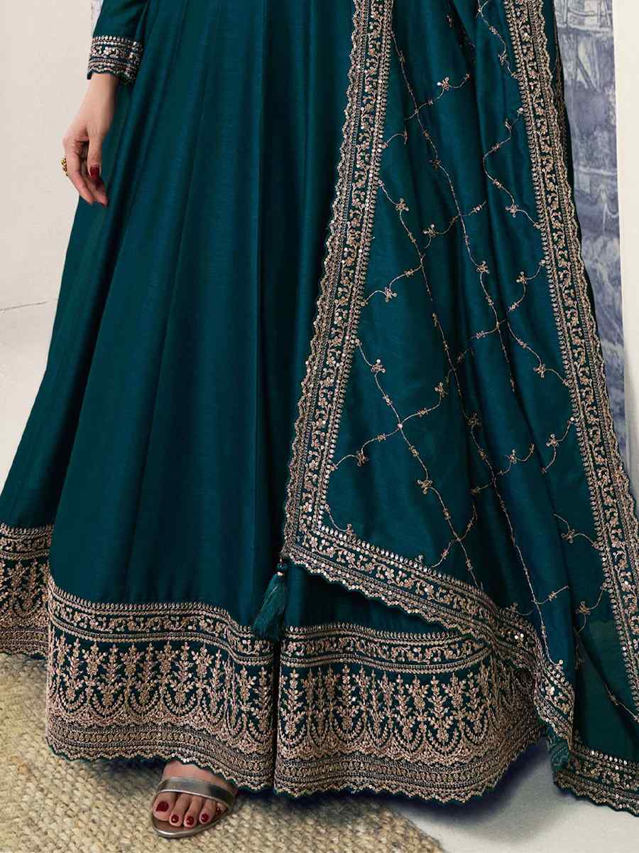 Rama Silk Georgette Embroidered Festival Mehendi Gown