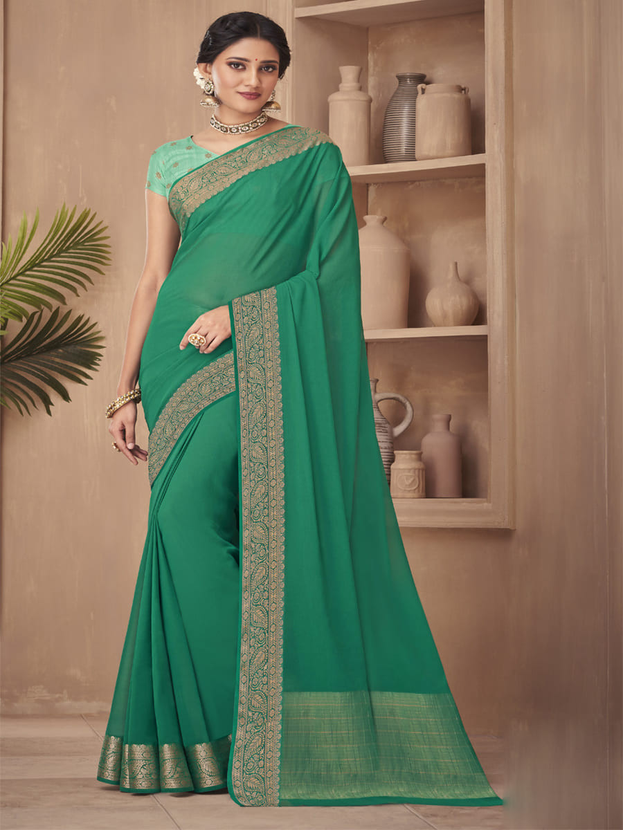 Rama Silk Handwoven Festival Casual Heavy Border Saree