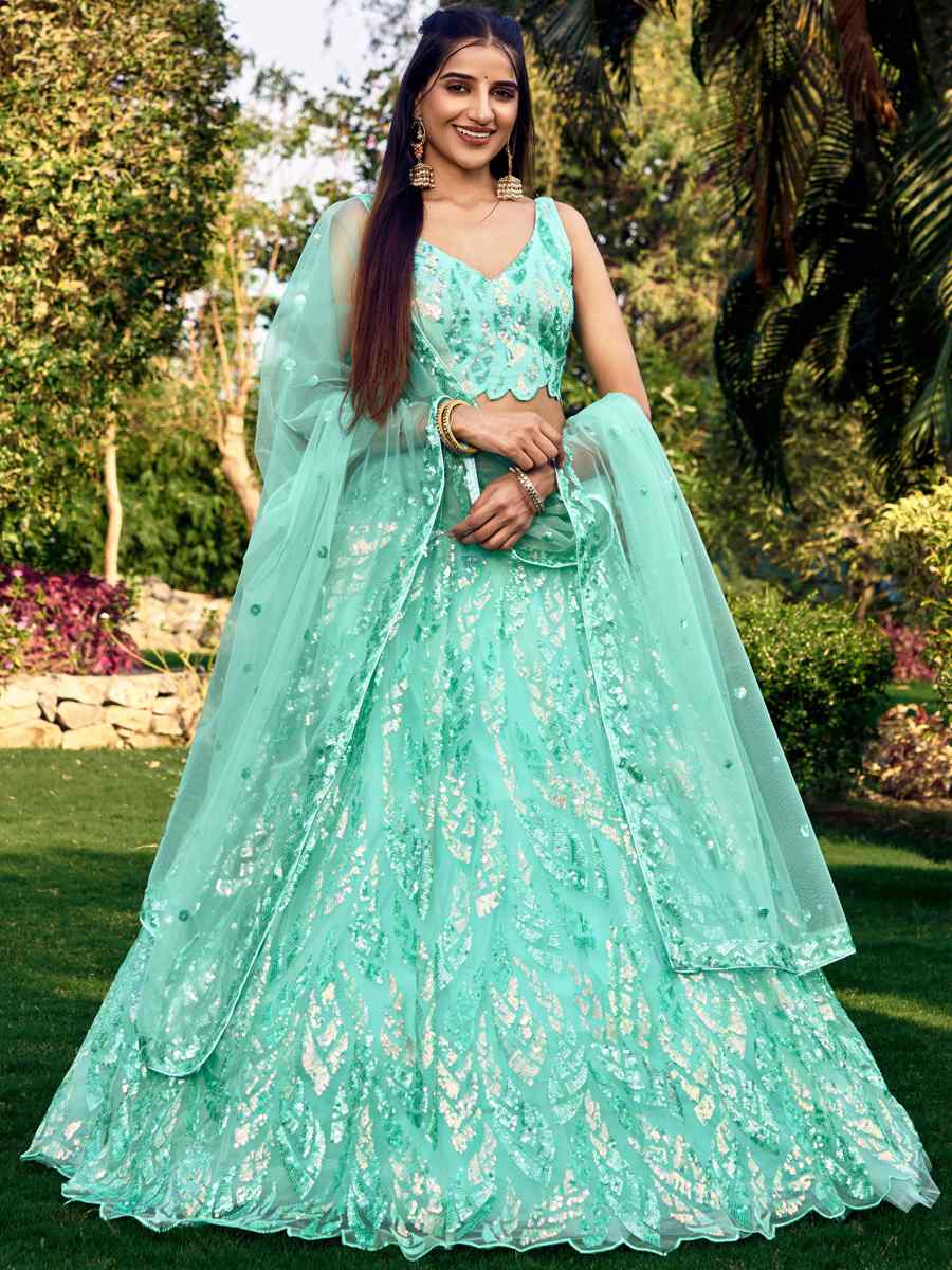 Rama Soft Net Embroidered Bridesmaid Wedding Heavy Border Lehenga Choli