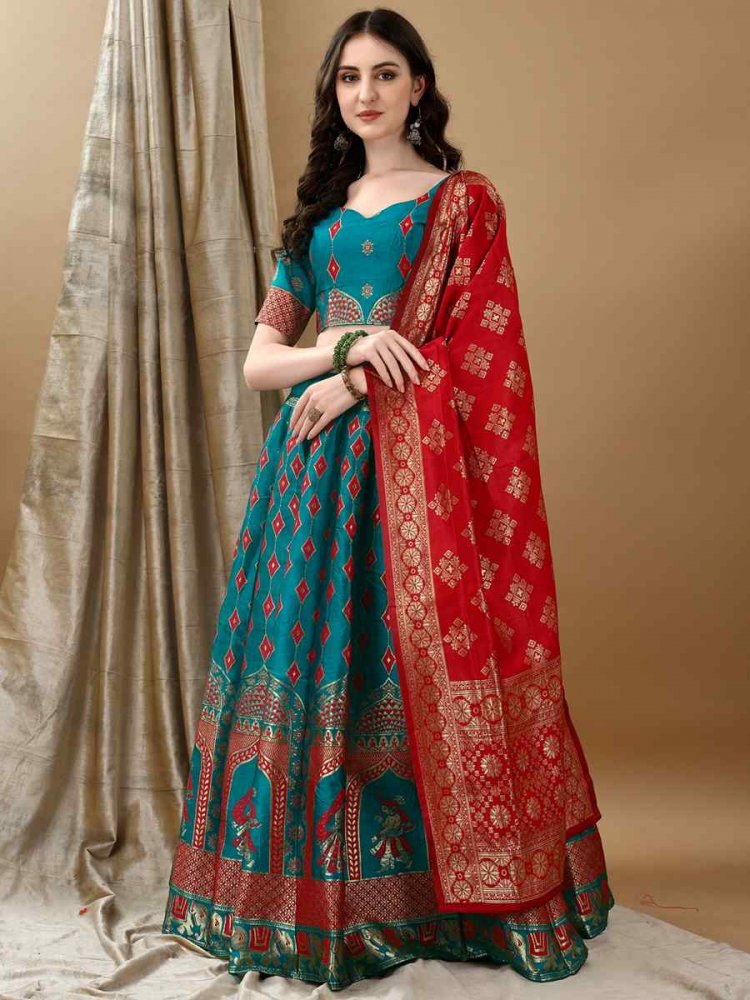 Rama Soft Silk Jacquard Embroidery Bridesmaid Wedding Heavy Border Lehenga Choli