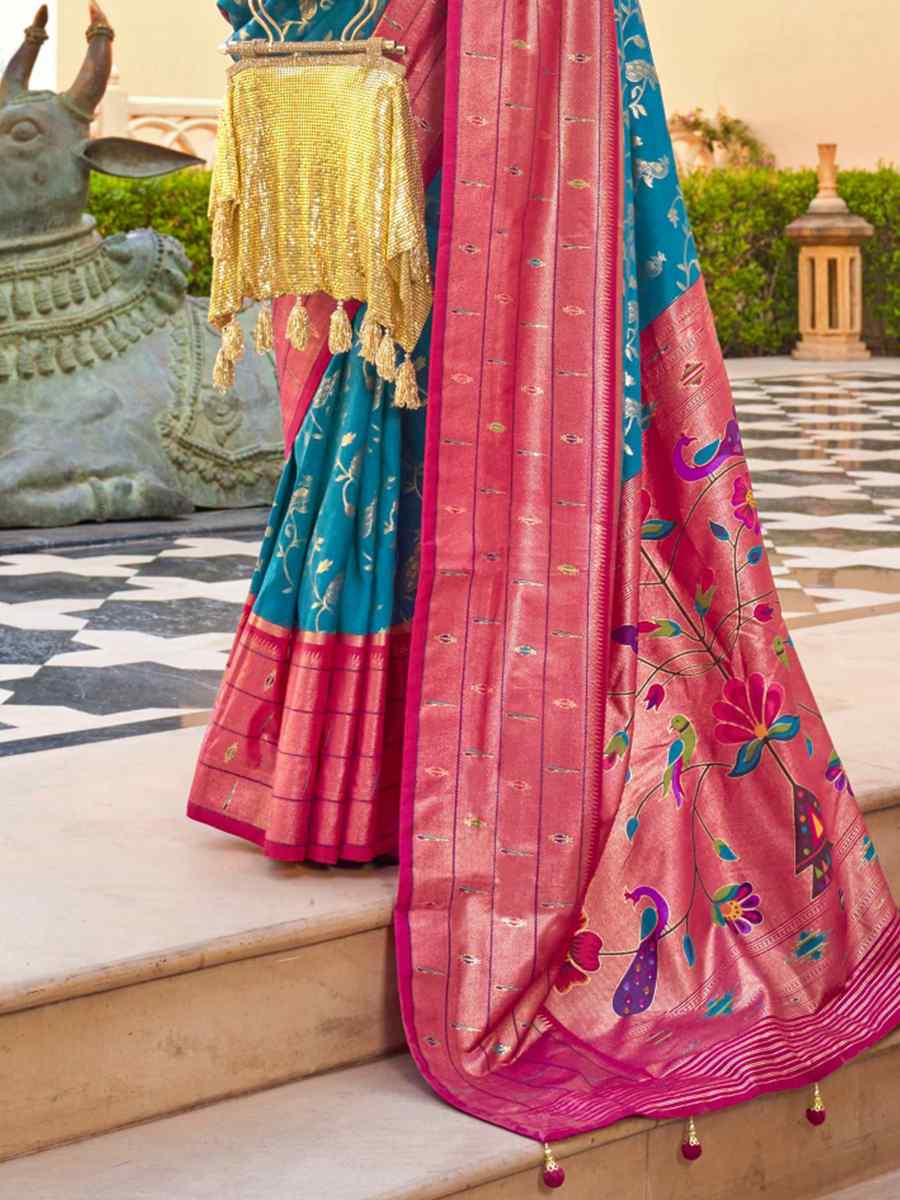 Rama Super Paithani Silk Handwoven Wedding Festival Heavy Border Saree