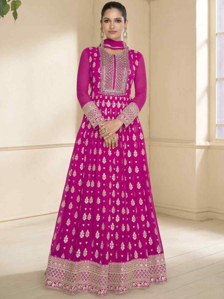 Rani Heavy Blooming Georgette Embroidered Festival Mehendi Gown