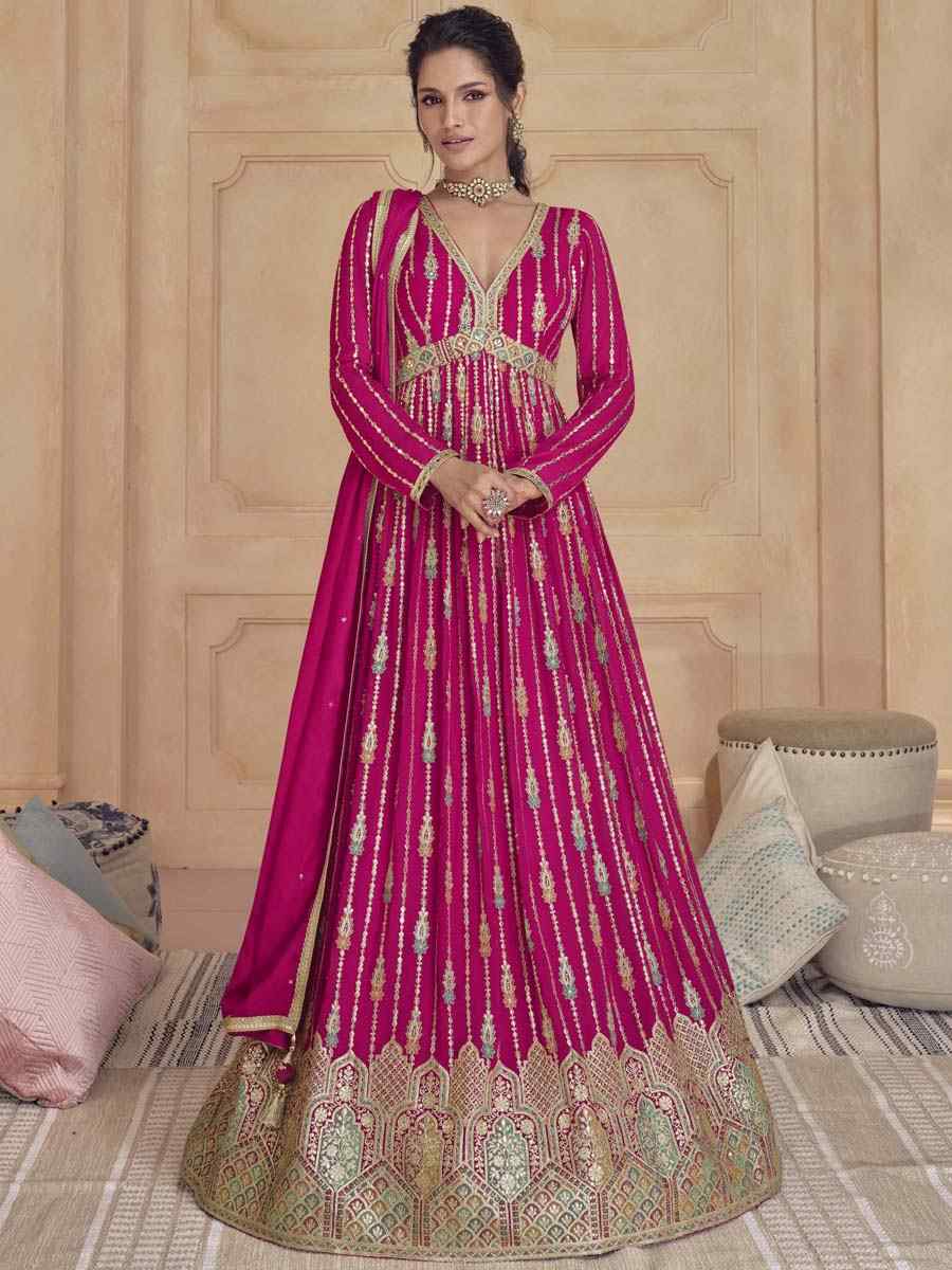 Rani Heavy Blooming Georgette Embroidered Festival Mehendi Gown