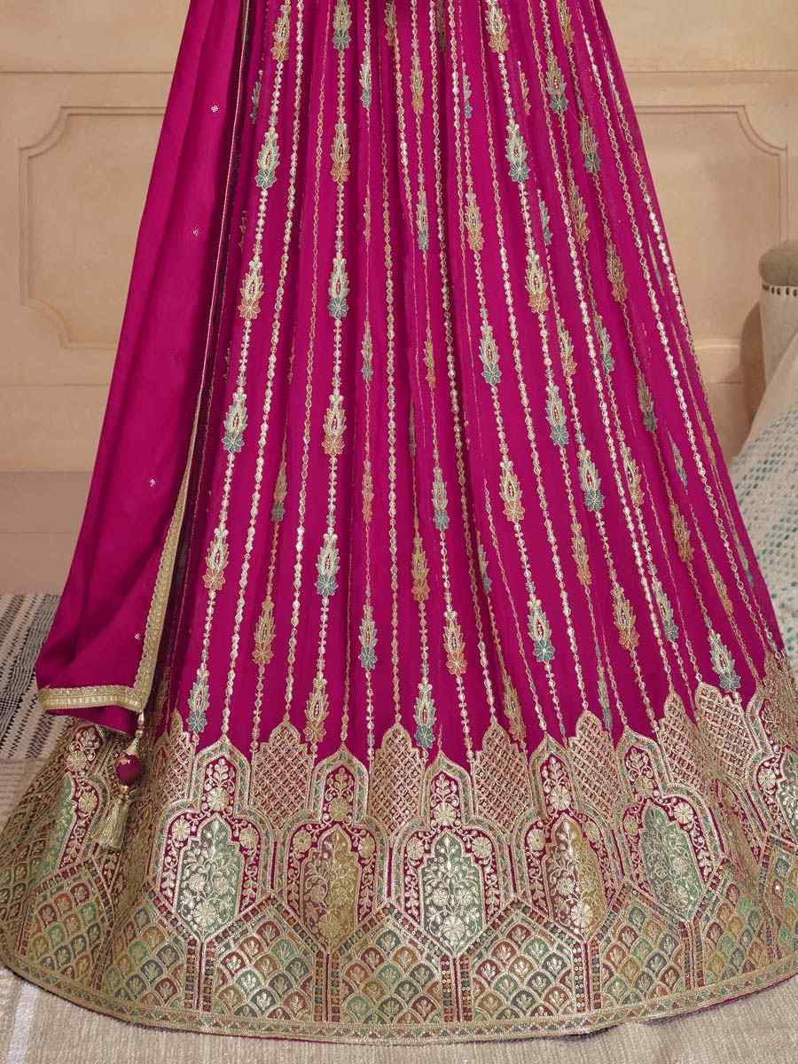 Rani Heavy Blooming Georgette Embroidered Festival Mehendi Gown