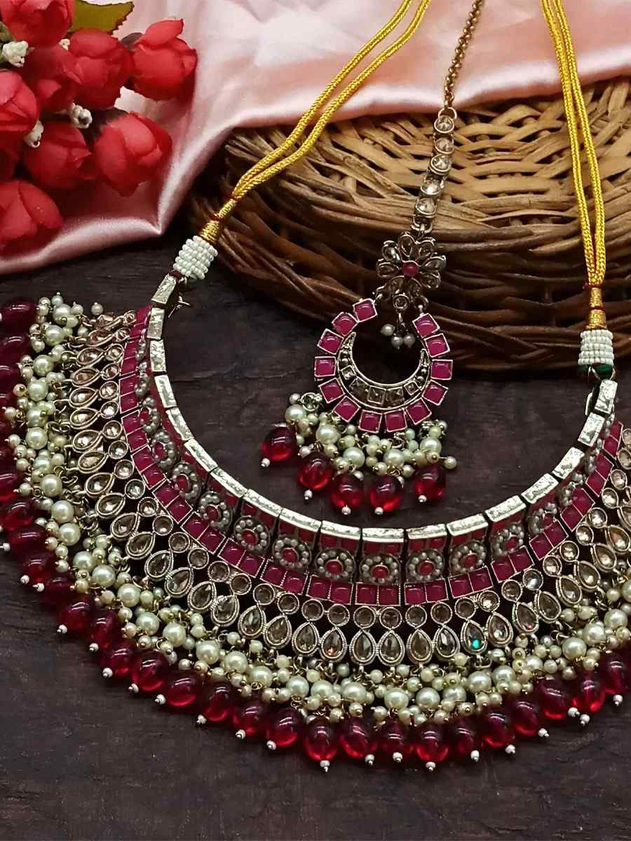 Rani Pink Alloy Festival Wear Kundan Necklace