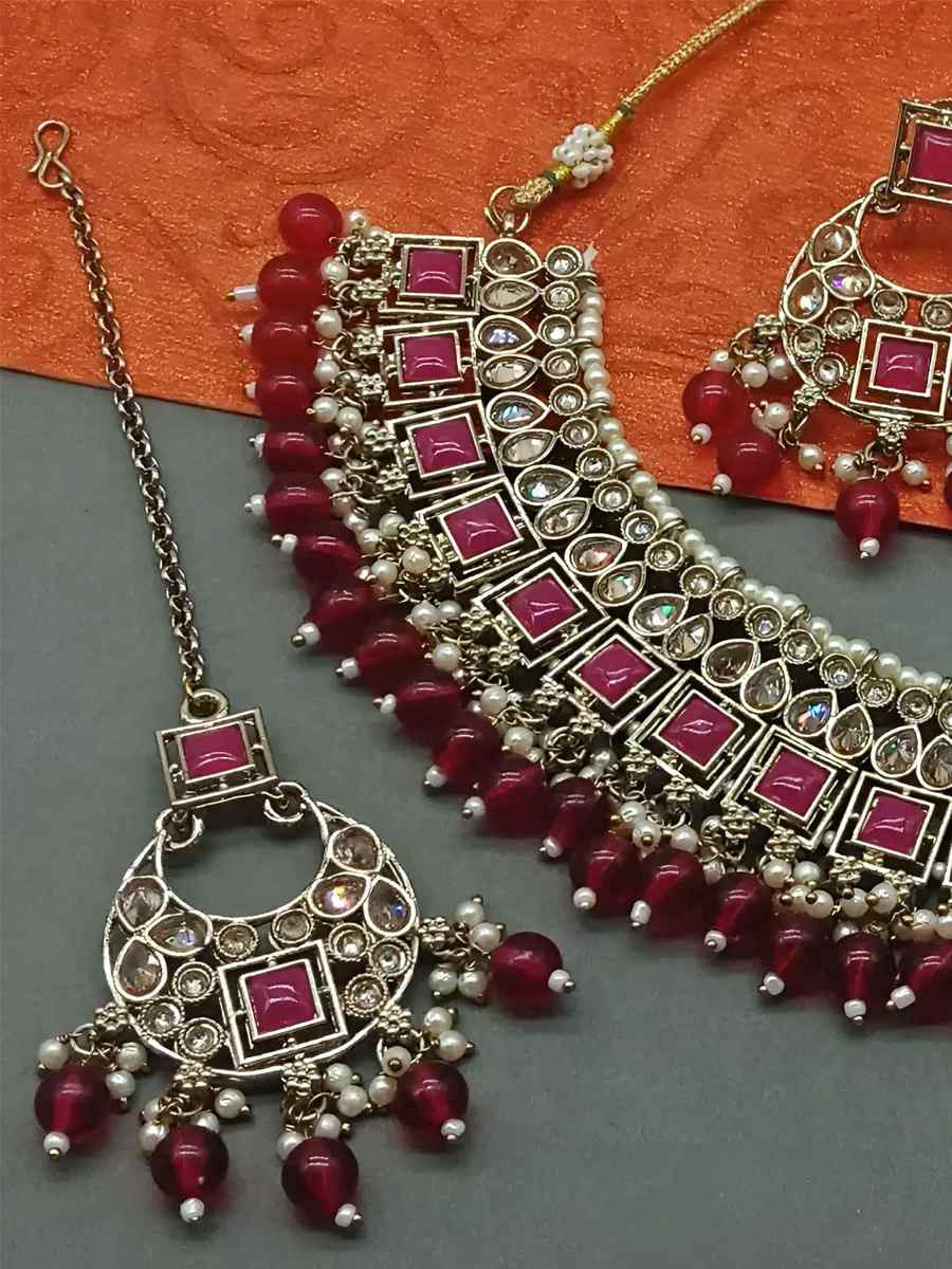 Rani Pink Alloy Festival Wear Kundan Necklace