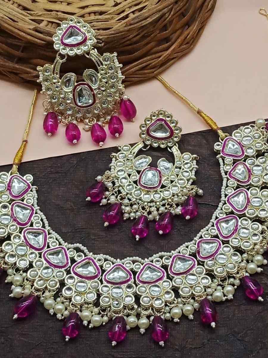 Rani Pink Alloy Metal Festival Wear Kundan Necklace