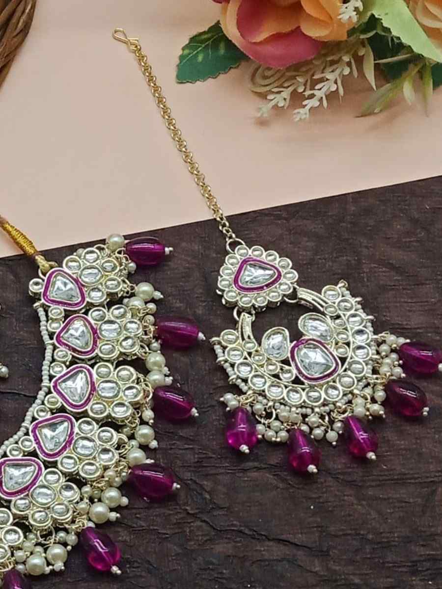 Rani Pink Alloy Metal Festival Wear Kundan Necklace