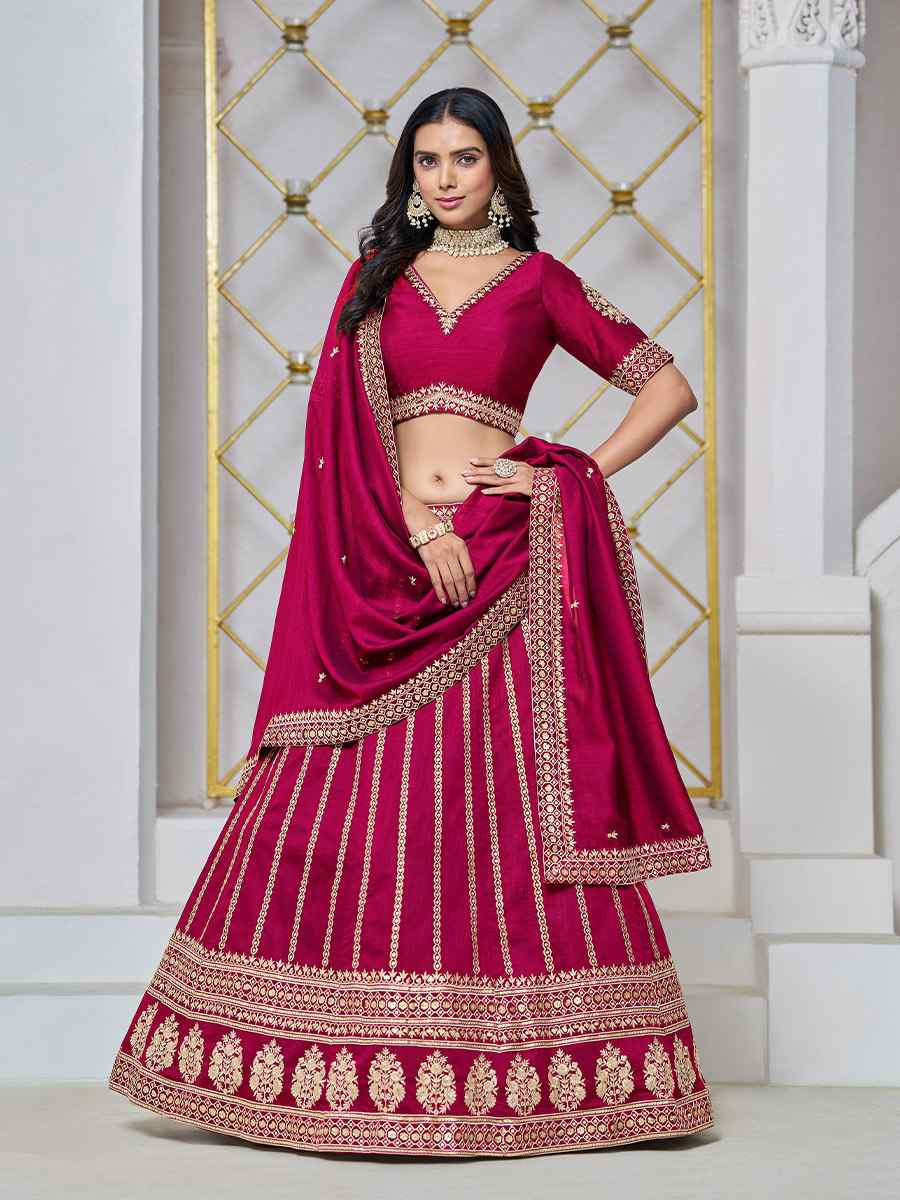 Rani Pink Art Silk Embroidered Wedding Bridesmaid Heavy Border Lehenga Choli