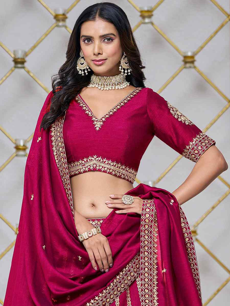 Rani Pink Art Silk Embroidered Wedding Bridesmaid Heavy Border Lehenga Choli