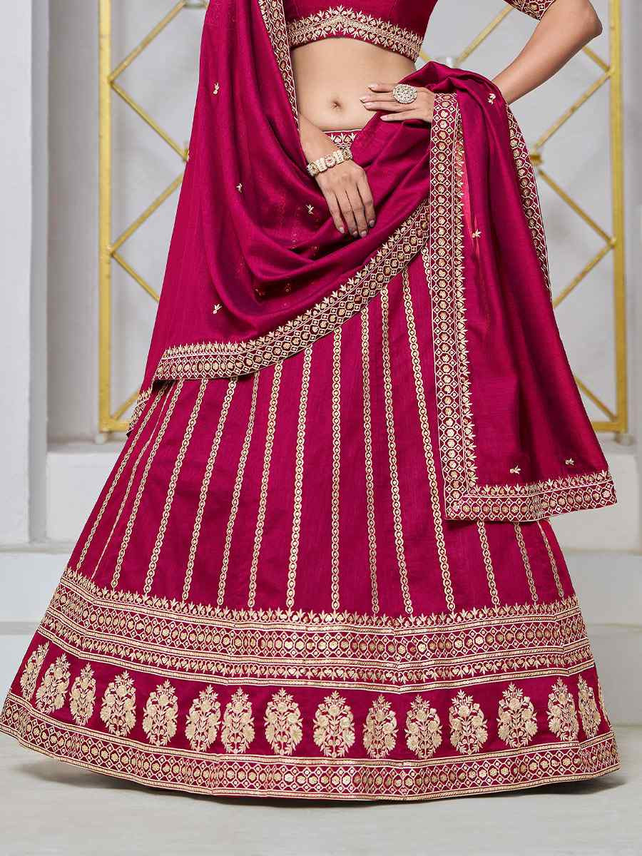 Rani Pink Art Silk Embroidered Wedding Bridesmaid Heavy Border Lehenga Choli