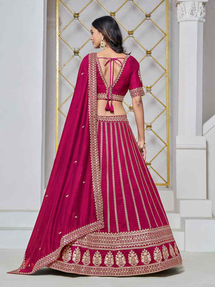 Rani Pink Art Silk Embroidered Wedding Bridesmaid Heavy Border Lehenga Choli