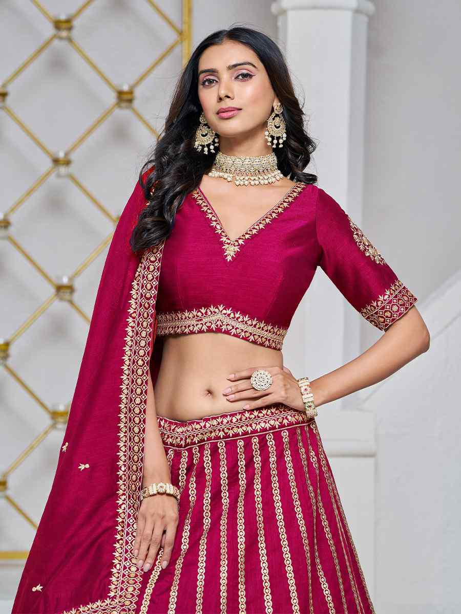 Rani Pink Art Silk Embroidered Wedding Bridesmaid Heavy Border Lehenga Choli