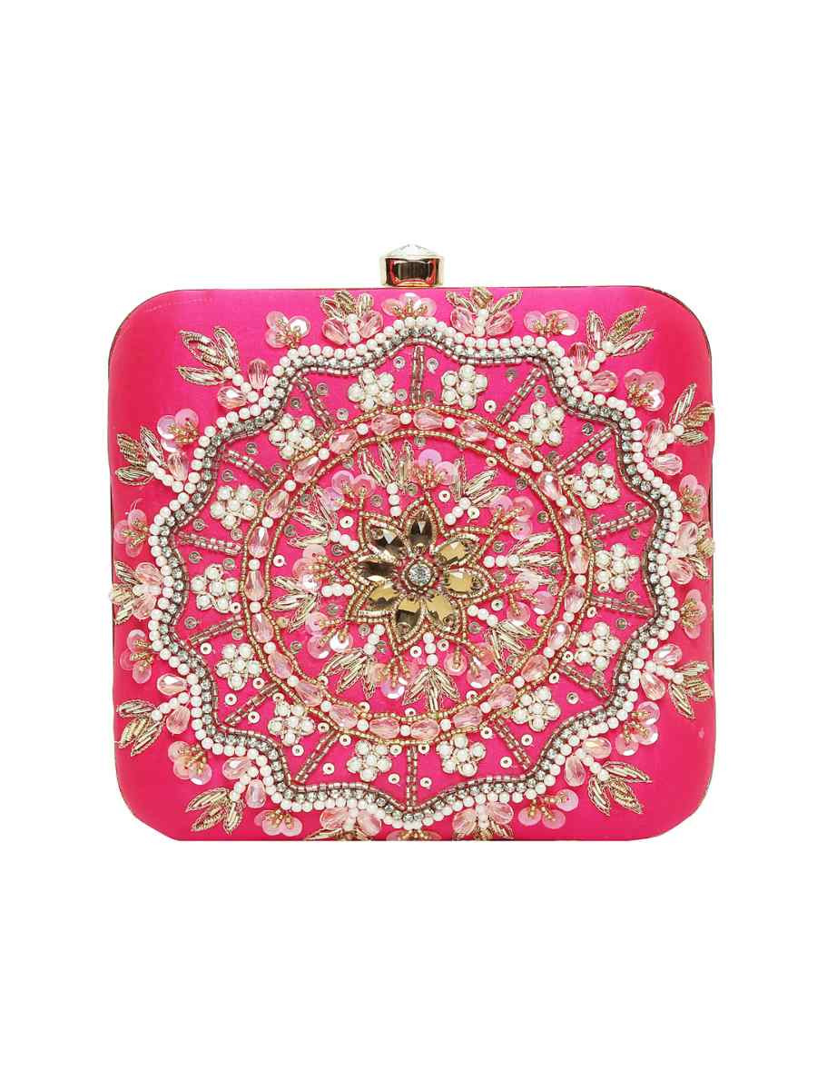 Rani Pink Art Silk Party Wear Embroidered Clutches