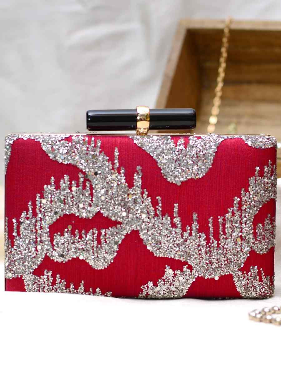 Rani Pink Art Silk Party Wear Embroidered Clutches