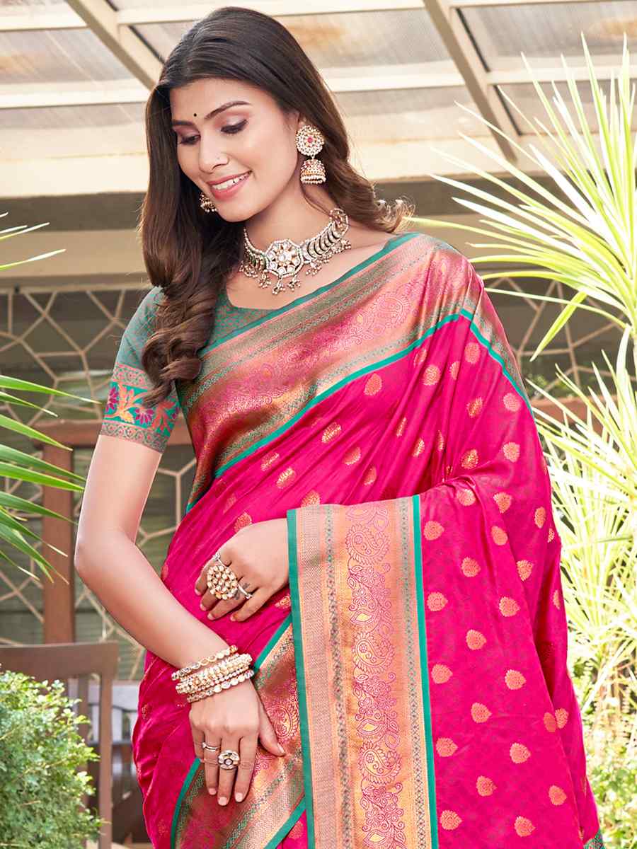 Rani Pink Banarasi Silk Handwoven Wedding Festival Heavy Border Saree