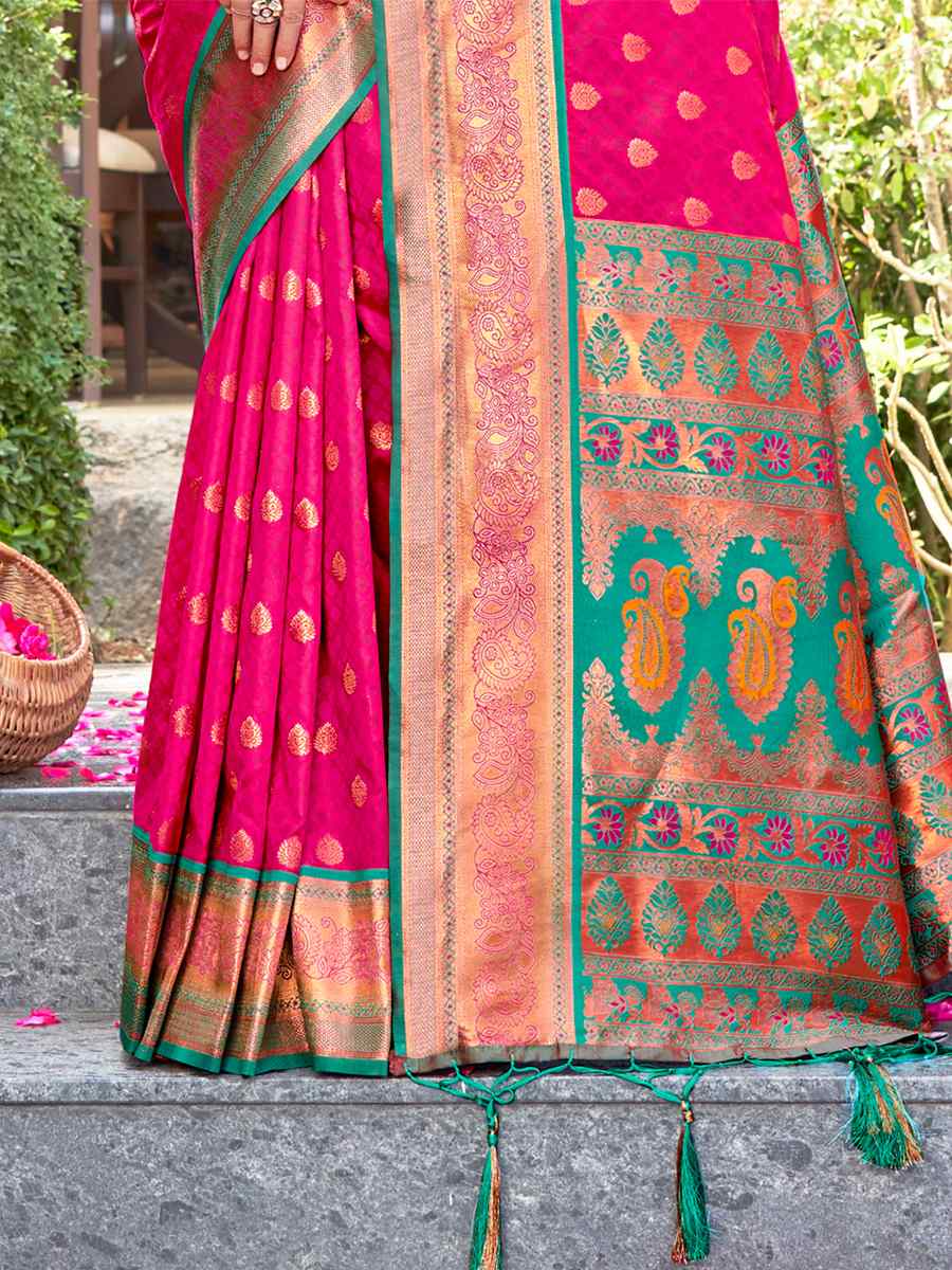 Rani Pink Banarasi Silk Handwoven Wedding Festival Heavy Border Saree