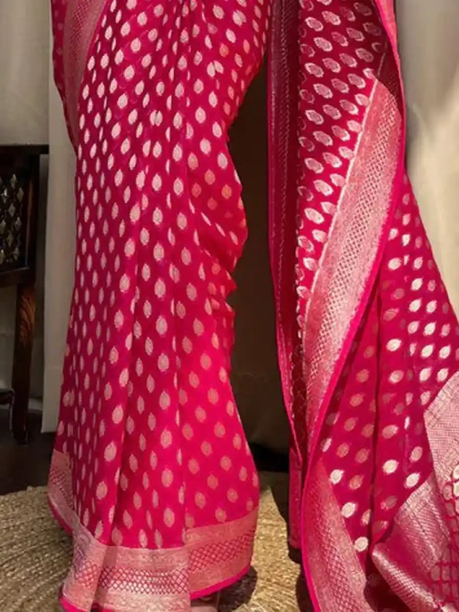 Rani Pink Banarasi Soft Silk Handwoven Festival Wedding Heavy Border Saree