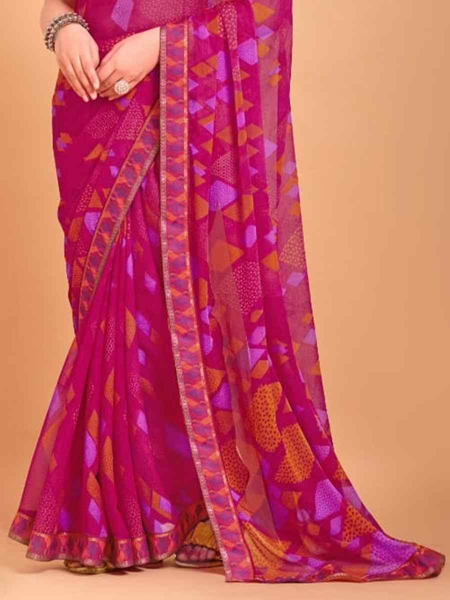 Rani Pink Chiffon Printed Festival Casual Contemporary Saree