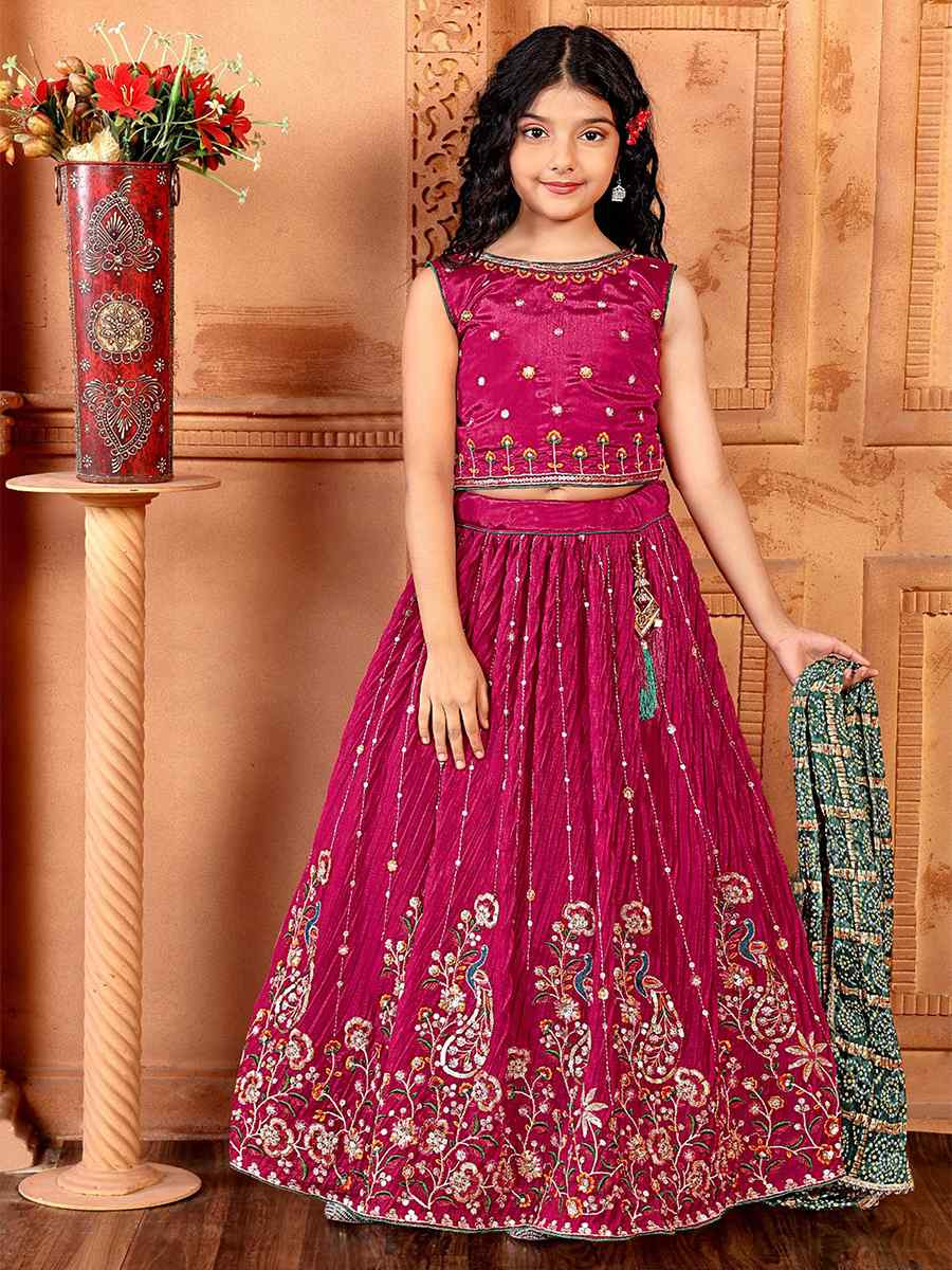 Rani Pink Chinon Embroidered Wedding Festival Lehengas Girls Wear