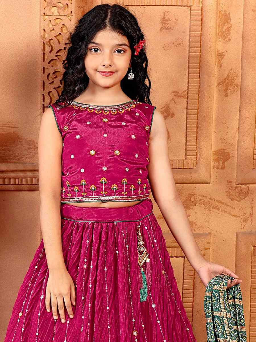 Rani Pink Chinon Embroidered Wedding Festival Lehengas Girls Wear