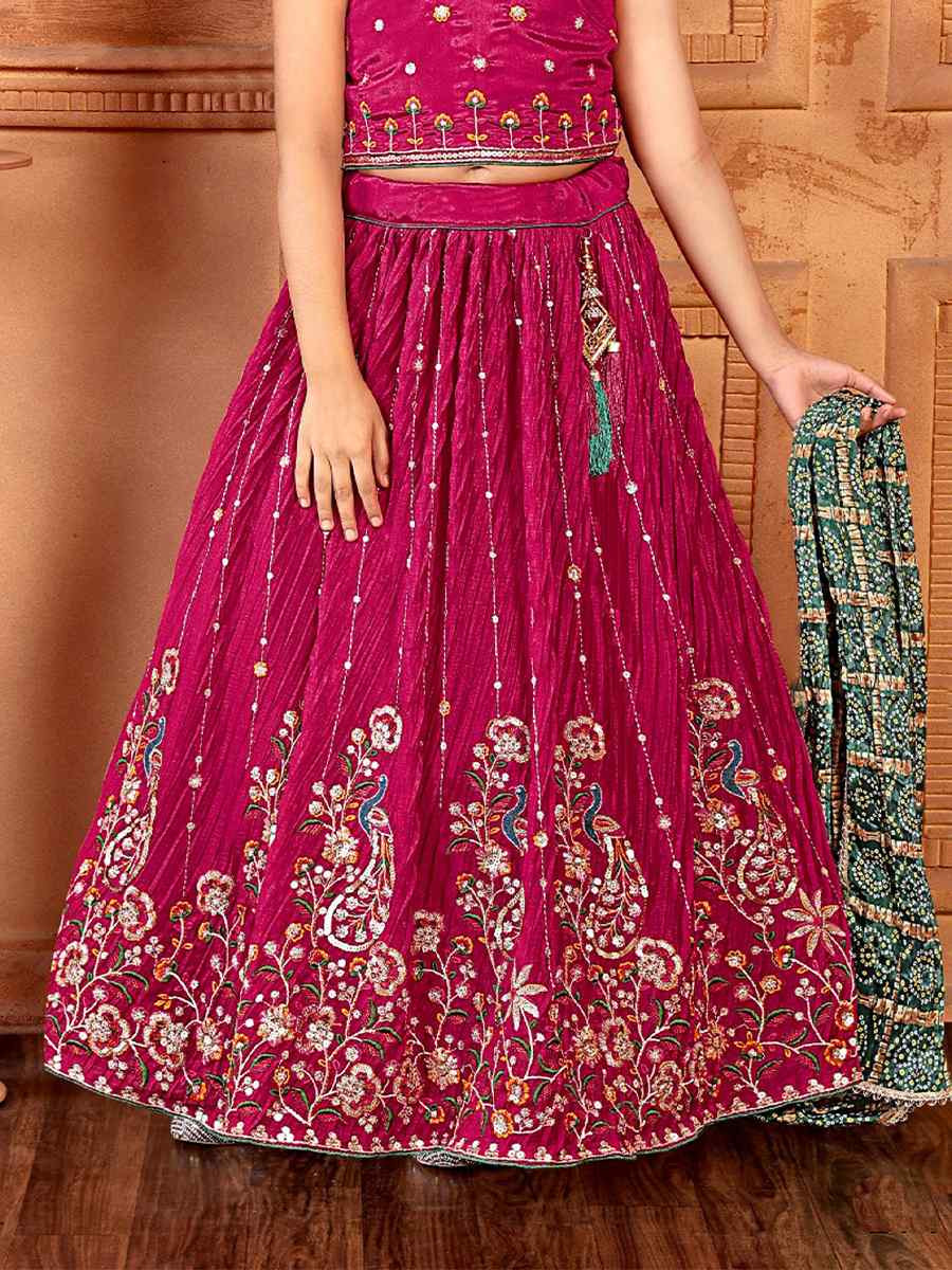 Rani Pink Chinon Embroidered Wedding Festival Lehengas Girls Wear