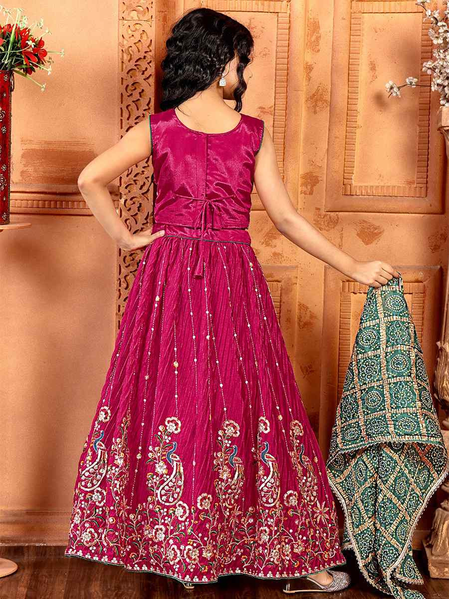 Rani Pink Chinon Embroidered Wedding Festival Lehengas Girls Wear