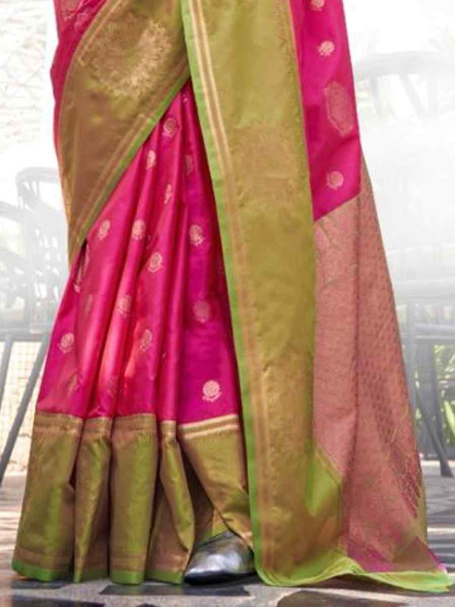 Rani Pink Cotton Silk Handwoven Festival Wedding Heavy Border Saree