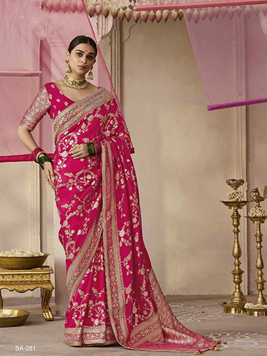 Rani Pink Dola Viscose Silk Handwoven Festival Wedding Heavy Border Saree