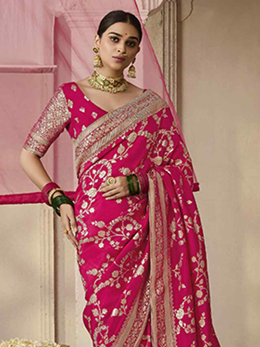 Rani Pink Dola Viscose Silk Handwoven Festival Wedding Heavy Border Saree