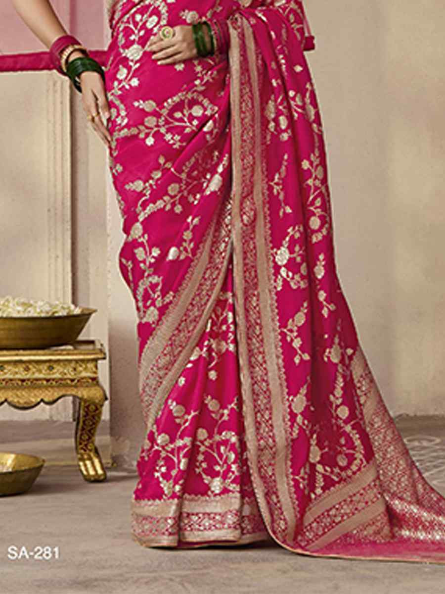 Rani Pink Dola Viscose Silk Handwoven Festival Wedding Heavy Border Saree