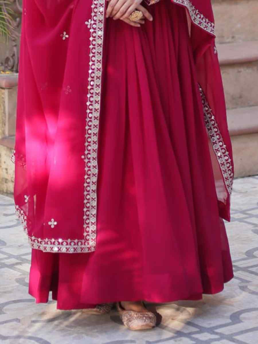 Rani Pink Faux Blooming Embroidered Festival Casual Gown