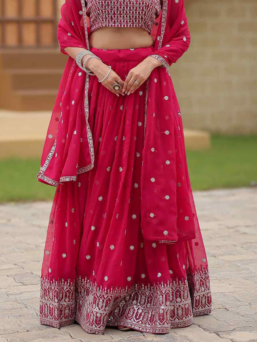 Rani Pink Faux Georgette Embroidered Bridesmaid Wedding Heavy Border Lehenga Choli