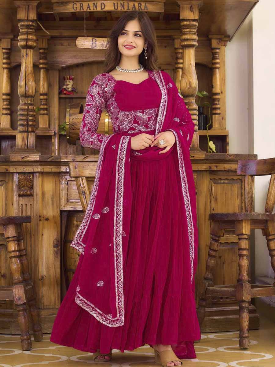 Rani Pink Faux Georgette Embroidered Festival Casual Gown